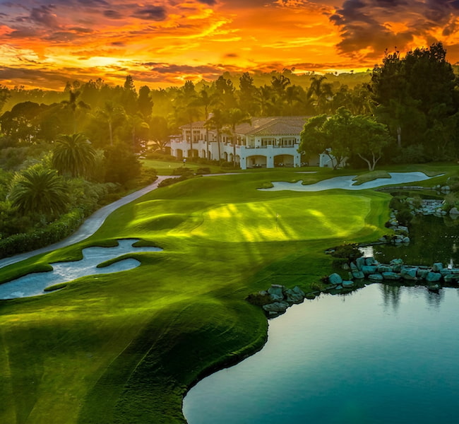 Resort and golf course view at dusk