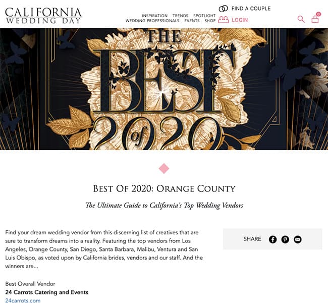 A screenshot of the article from California Wedding Day
