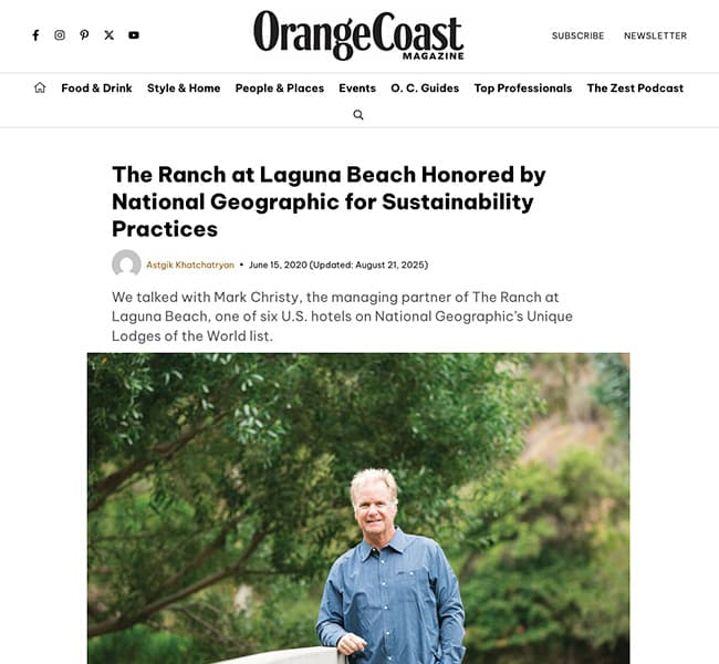 A screenshot of the Orange Coast article